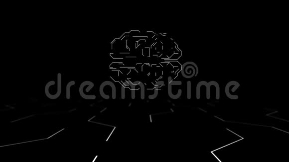 知识产权概念动画的hud大脑漂浮在数字电路上的黑色背景视频的预览图