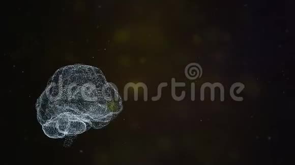 从黑色背景上漂浮和爆炸的闪闪发光的粒子中抽象出人脑视频的预览图