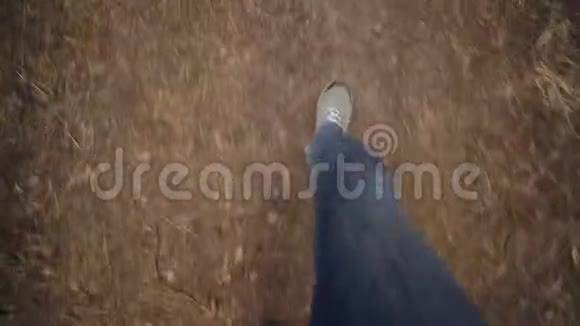 成年男子的靴子从上到下在泥地上行走视频的预览图