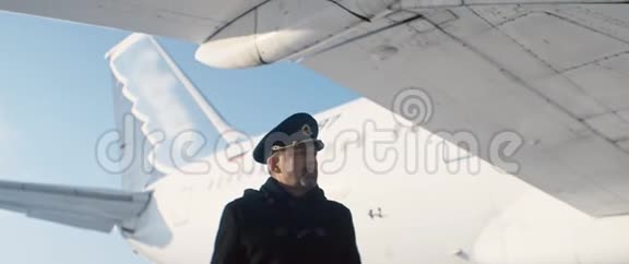 乘坐飞机或飞机机翼下行走的带帽的老年飞行员或飞行员视频的预览图