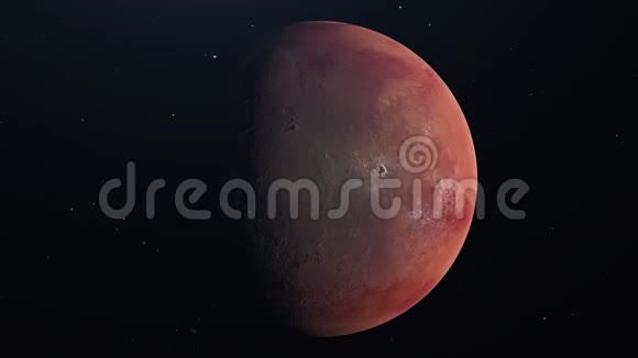 星球火星从太空看一个大的行星表面被太阳照亮星星闪烁4K视频的预览图