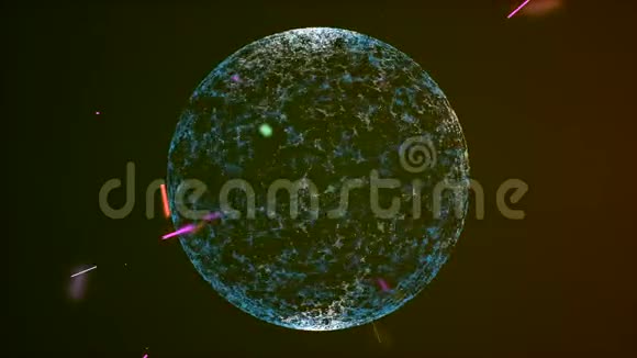 流星雨的抽象彩色粒子接近闪闪发光的视觉行星旋转在空间视频的预览图