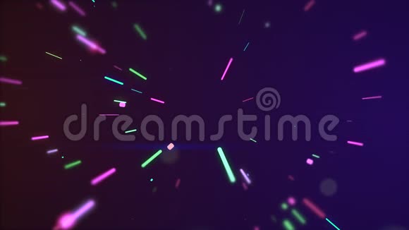 五彩霓虹灯在隧道运动中发光半透明的波克粒子漂浮在周围视频的预览图