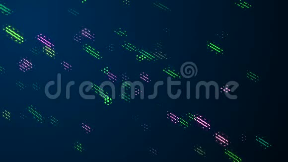 许多五颜六色的光线粒子在半透明窗帘后面的空间中移动有六边形图案视频的预览图