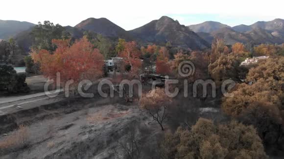 加州伍斯利野火后的鸟瞰山视频的预览图