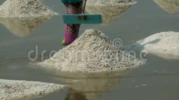 一个工人在农场里耙盐视频的预览图