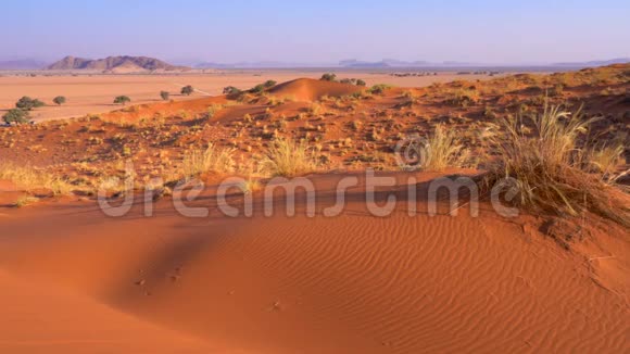 从纳米比亚的Elim沙丘顶部日落时的Sesriem景观视频的预览图