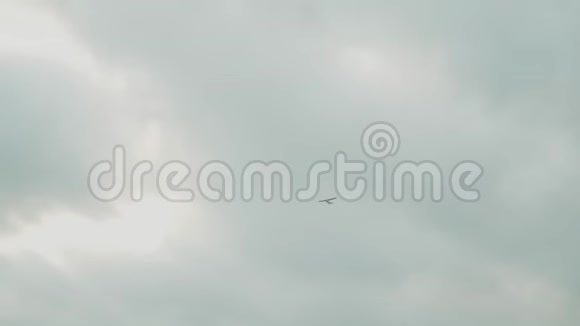 灰色的天空和一架小型喷气式飞机穿过它视频的预览图