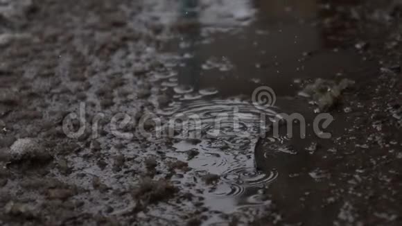 在冬天的季节里湿漉漉的水坑和潮湿的雪恶劣的天气和寒冷视频的预览图