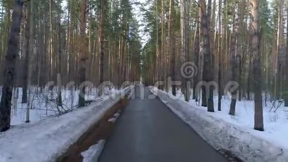 日落时分在冬林的秋路上行驶视频的预览图