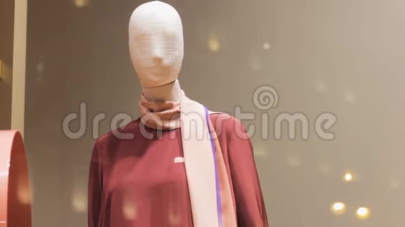 穿着丝质毛衣和围巾的人体模特展厅时尚丰富复制空间视频的预览图