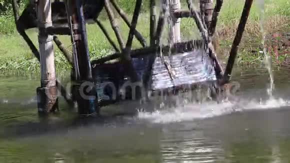 池塘竹木灌溉水轮机视频的预览图