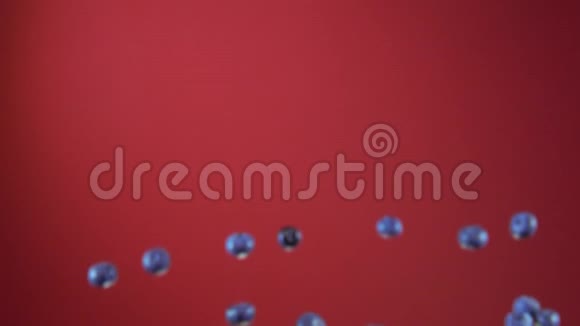 美味可口的蓝莓在红色背景上飞舞视频的预览图