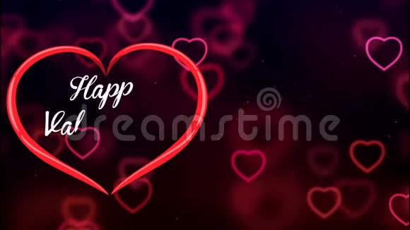 动画文本快乐情人节在红心与红心的背景视频的预览图
