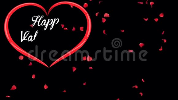 动画文本快乐情人节在红色的心与红色的花瓣背景视频的预览图