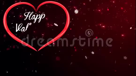 动画文本快乐情人节在红色的心与红色的火花背景视频的预览图