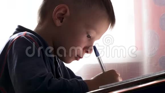 孩子用钢笔在笔记本上写字视频的预览图