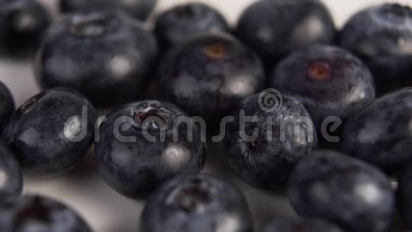 白色盘子上的蓝莓配上蓝色的边框特写视频的预览图