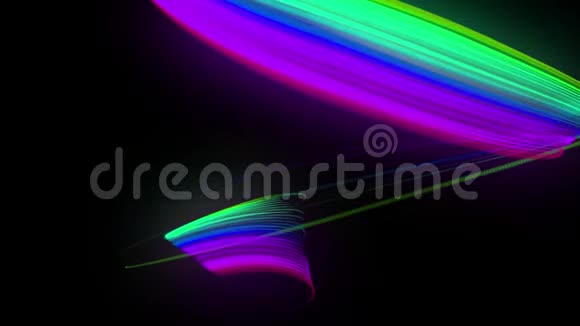 多色霓虹灯线的彩带在空中飞舞平稳振荡和波浪线条颜色会周期性变化视频的预览图