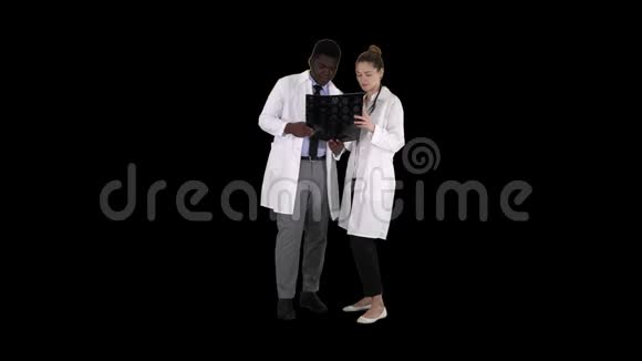严肃善良的女医生和美国黑人医生研究大脑x射线阿尔法频道视频的预览图