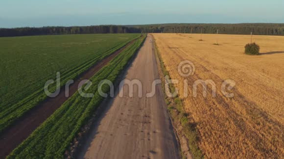 乡村田野间有车的寂寞之路视频的预览图