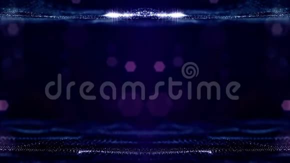 带有波状辉光粒子的蓝色动画抽象科幻背景如微观世界宇宙空间或数字大视频的预览图