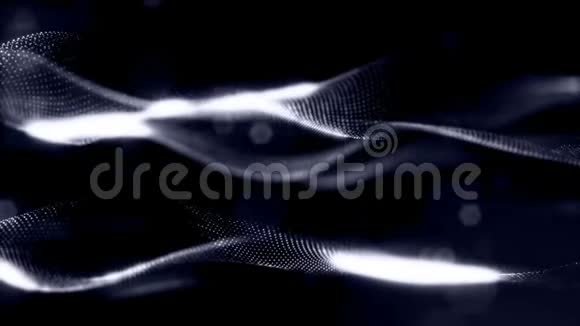 环形的黑色动画抽象科幻背景带有波浪状发光粒子如微观世界宇宙空间或数字大视频的预览图