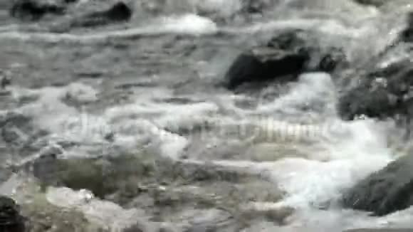 小河特写湍急的山溪巨石之间有着强大的水流视频的预览图