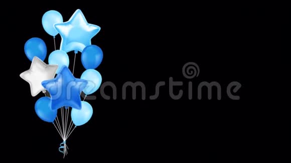 动画蓝色和白色气球在黑色背景视频的预览图