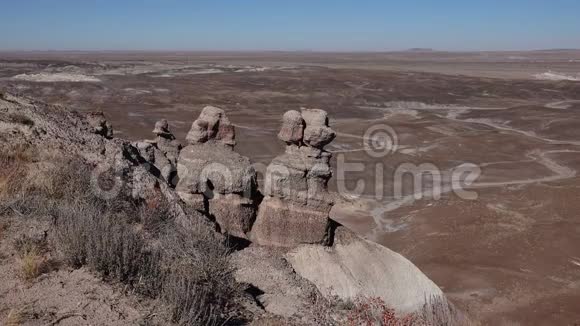 阳光明媚的沙漠在阳光明媚的日子里在五颜六色的山谷背景下被水模糊的石头构成视频的预览图