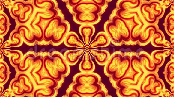 4k无缝环抽象背景图案装饰形式为红黄花由流动梯度制成视频的预览图
