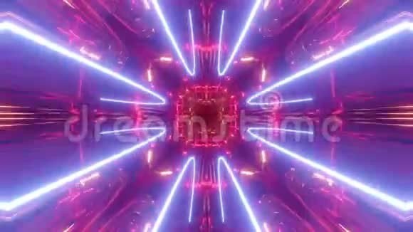 带有蓝色紫色霓虹灯的科幻隧道变压器4k循环抽象高科技隧道镜头掠过视频的预览图
