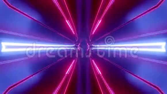 带有霓虹灯的科幻隧道变压器4k循环抽象高科技隧道摄像机飞过隧道背景视频的预览图