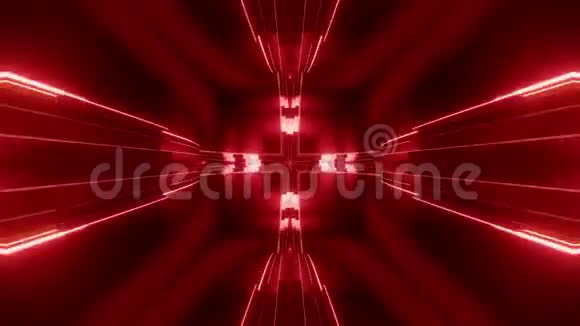 带有红色橙色霓虹灯的科幻隧道变压器4k循环抽象高科技隧道镜头掠过视频的预览图