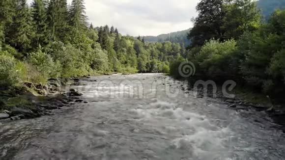 喀尔巴阡山的石头间流淌着湍急的河流视频的预览图