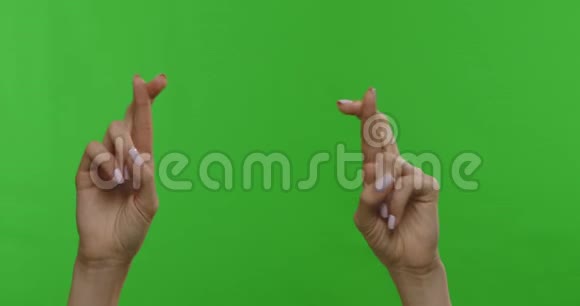 手指交叉许愿的女性手颜色关键背景视频的预览图