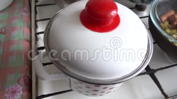 在煤气炉上用锅煮汤自制食物视频的预览图