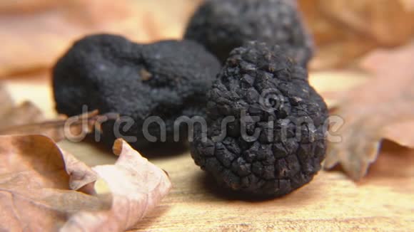 一种美味的黑松露蘑菇和干燥的橡木叶全景视频的预览图