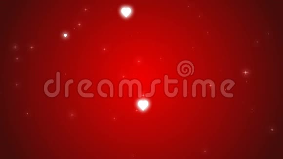 4情人节背景闪亮的心和闪闪发光的闪光在红色背景上移动金色的文字情人节快乐视频的预览图