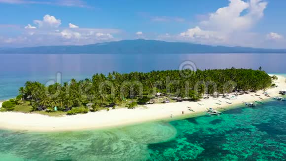 夏日海滩景观热带岛景棕榈树带着令人惊叹的蓝海菲律宾Digyo岛视频的预览图
