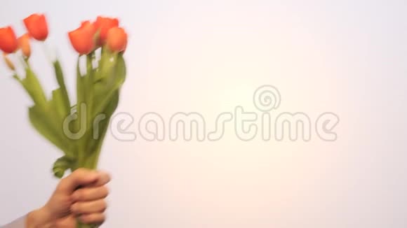 男人给女人一束郁金香视频的预览图