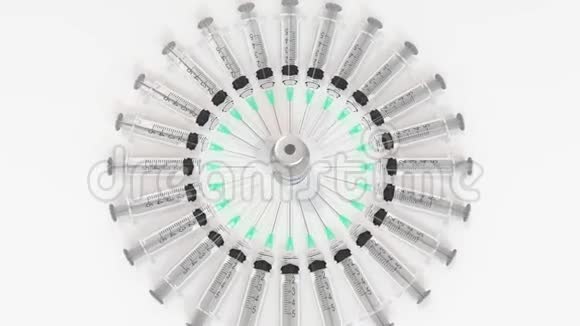 注射结核病疫苗和许多注射器概念医学三维动画视频的预览图