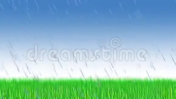 卡通电影关于绿草蓝天和雨视频的预览图