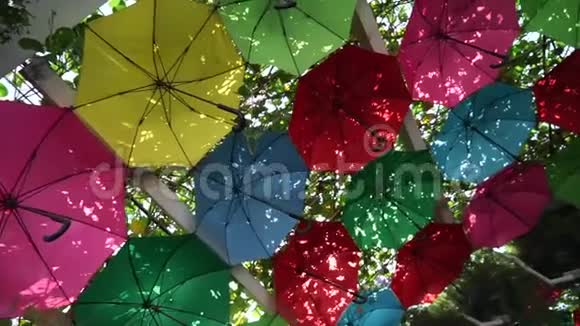 科尼切车站五颜六色的花和伞拱卡塔尔多哈视频的预览图