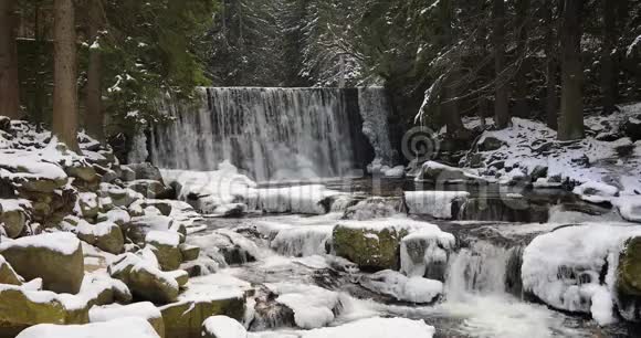 波兰卡尔帕茨野生瀑布的景观视频的预览图