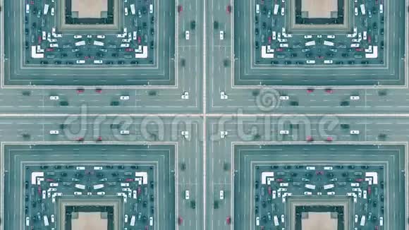 高空俯视城市道路交通堵塞艺术百变效果视频的预览图