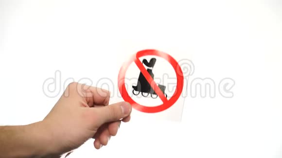 手示警告标志无轮滑隔离白色视频的预览图
