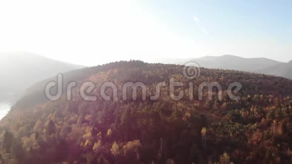 山上的日出金色的秋天空中无人机景景秋景观视频的预览图