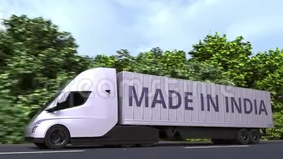 现代电动半挂车卡车与MADEINDIA文本在一边印度进出口相关可循环3D视频的预览图