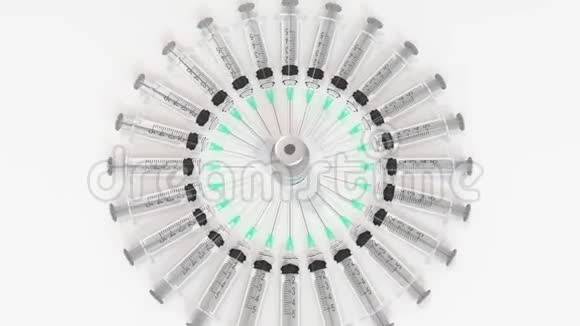 带有B型流感嗜血杆菌疫苗和注射器的瓶子概念医学三维动画视频的预览图
